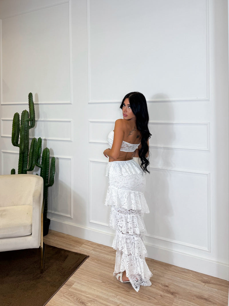 CO/ORD SET MACRAME ROUCHES WHITE
